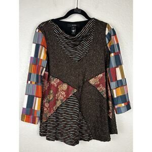 Ali Miles Cowl Neck Patchwork Tunic Artsy Colorful Size Small